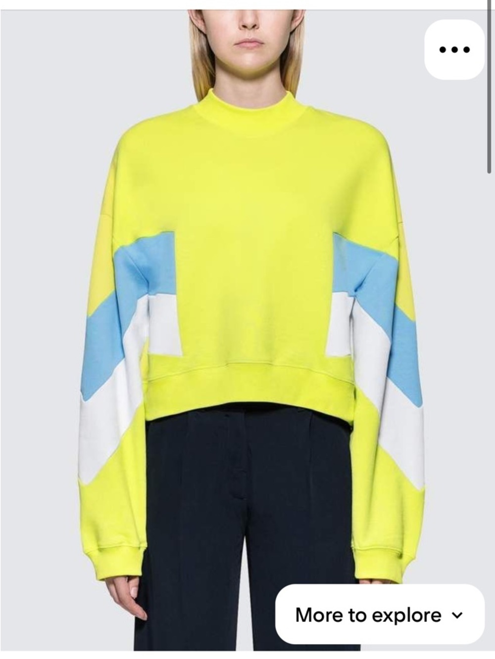 MSGM Milano Neon Yellow Colorblock Sweatshirt Size Small Blue White Crewneck